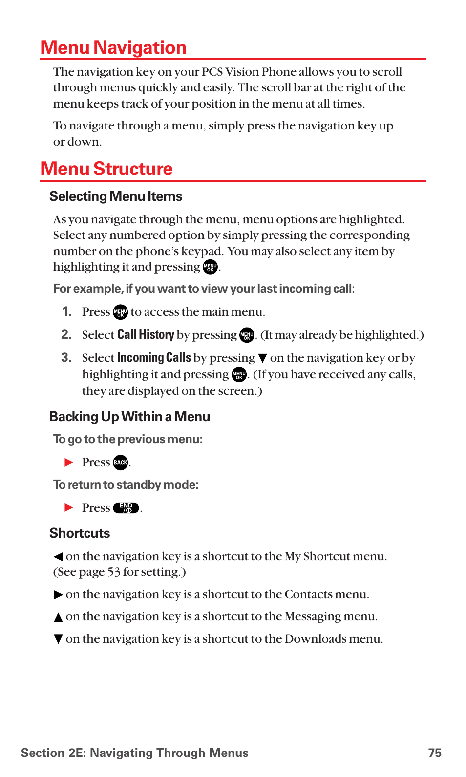 Menu navigation, Menu structure | Sanyo RL7300 User Manual | Page 86 / 252