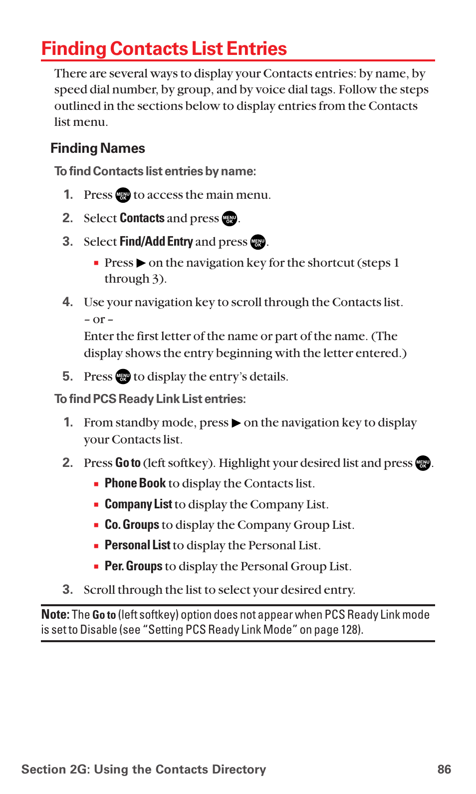 Finding contacts list entries | Sanyo RL7300 User Manual | Page 97 / 252