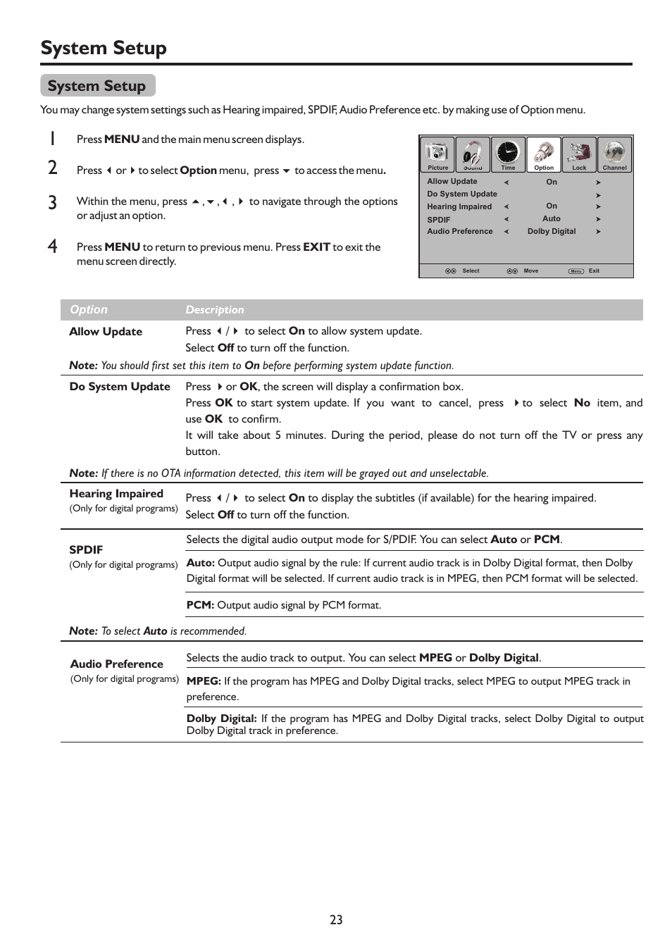 页面 25, System setup 1 3, System setup | Sanyo LCD-47XR8DA User Manual | Page 25 / 37
