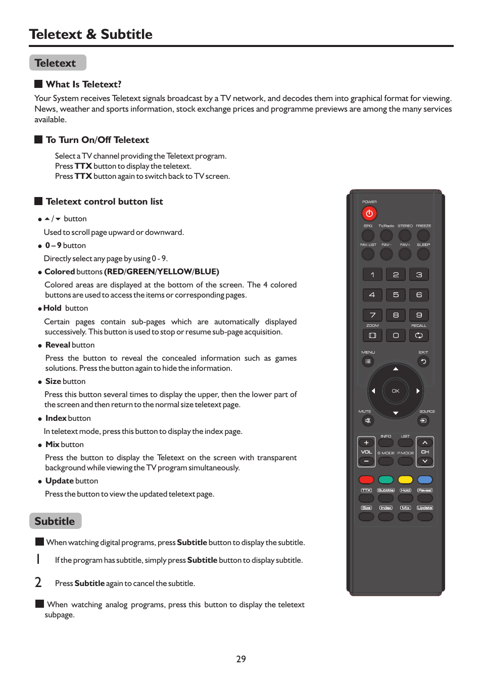 页面 31, Teletext & subtitle, Teletext | Subtitle | Sanyo LCD-47XR8DA User Manual | Page 31 / 37