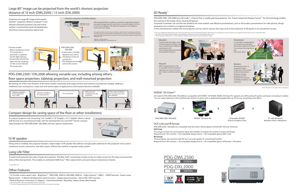 3d ready, Other features, Nvidia | 3d vision™ dlp-link and ir format | Sanyo PDG-DWL2000 User Manual | Page 2 / 2