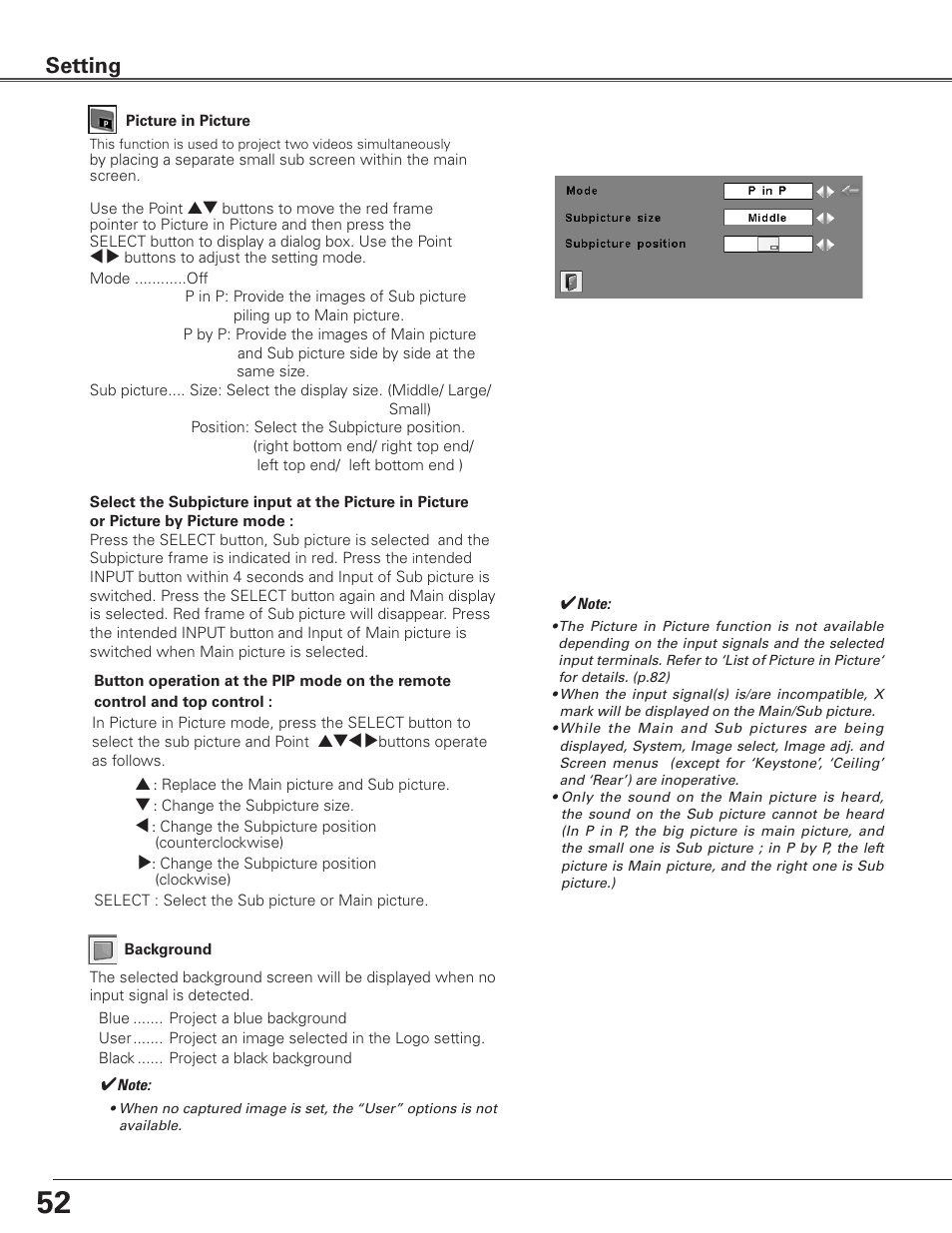 Setting | Sanyo PLC WTC500AL User Manual | Page 52 / 89