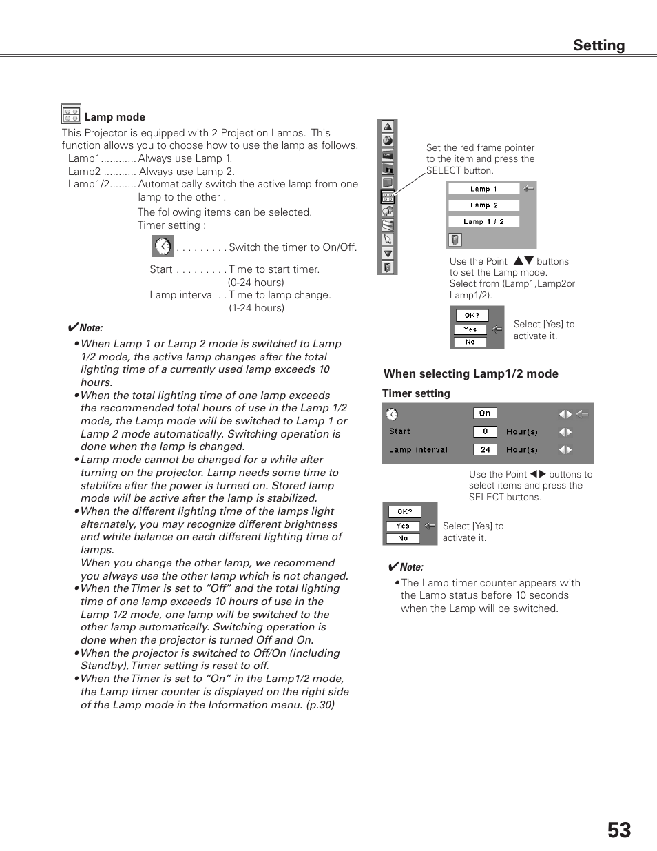 Setting | Sanyo PLC WTC500AL User Manual | Page 53 / 89