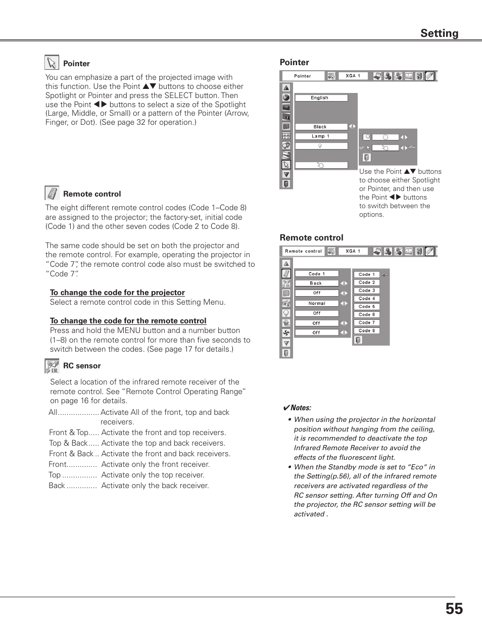 Setting | Sanyo PLC WTC500AL User Manual | Page 55 / 89