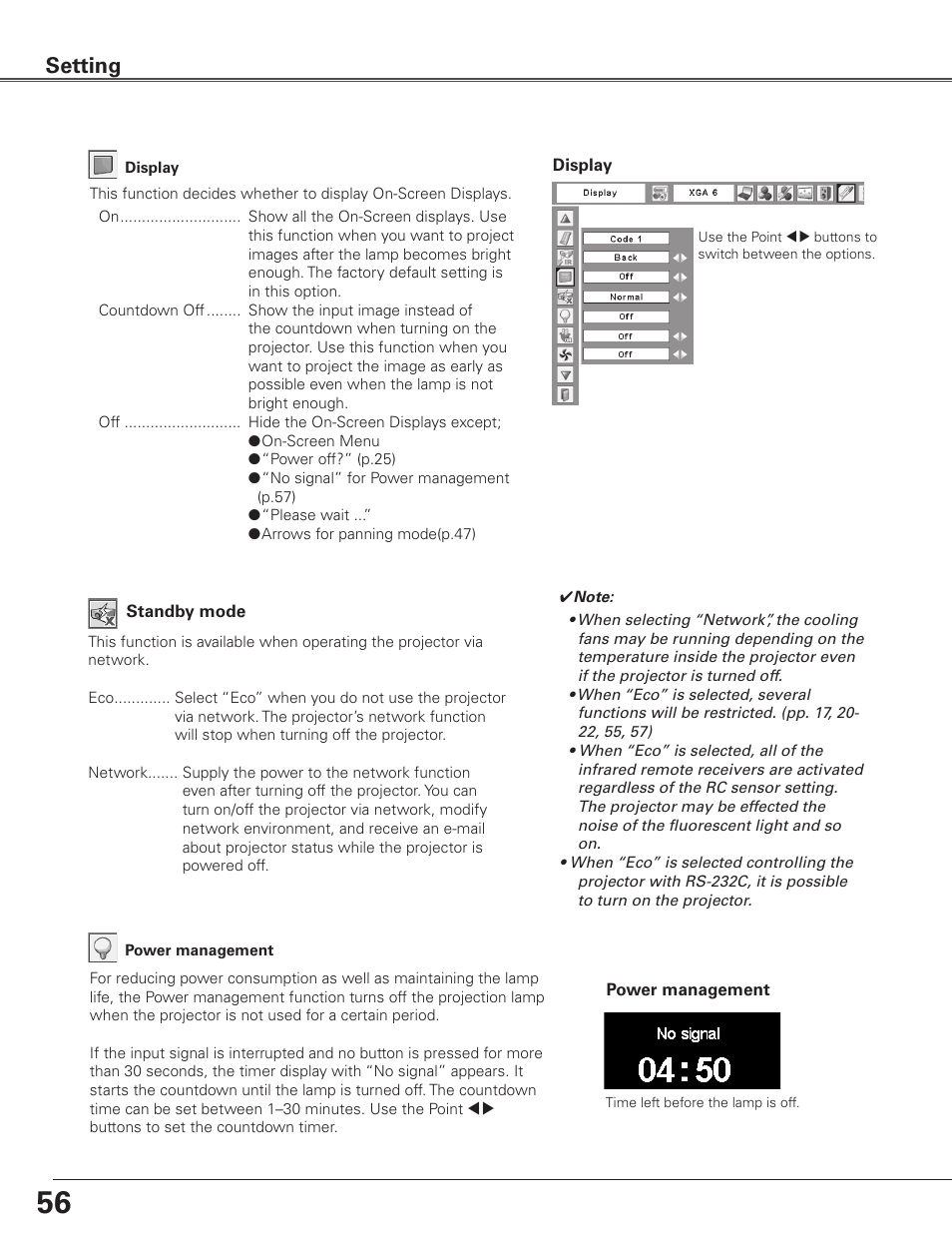 Setting | Sanyo PLC WTC500AL User Manual | Page 56 / 89