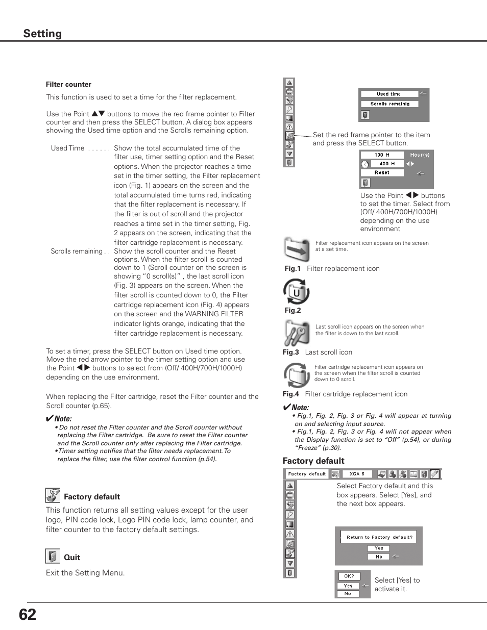Setting | Sanyo PLC WTC500AL User Manual | Page 62 / 89