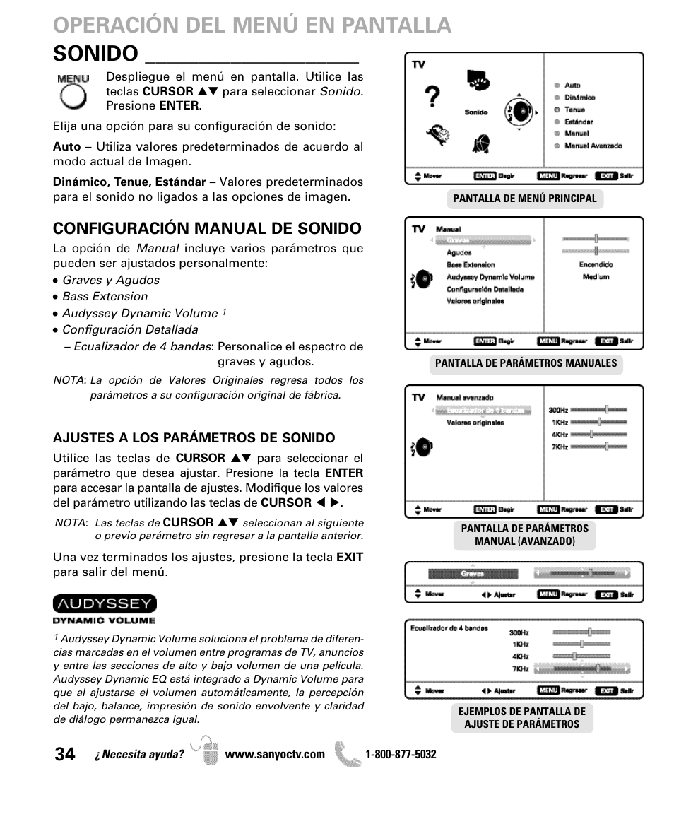 Configuración manual de sonido | Sanyo DP47840 User Manual | Page 34 / 56