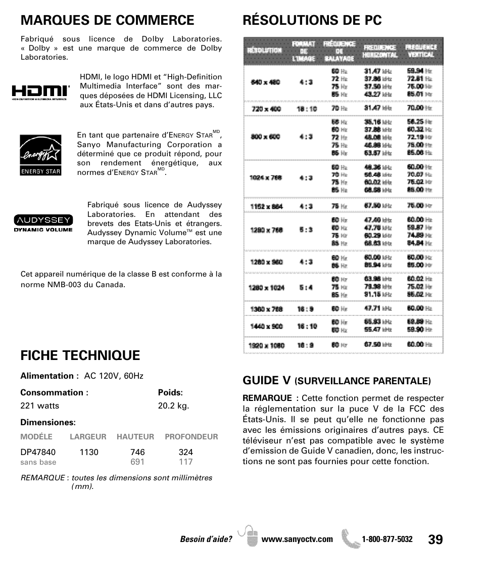 Guide v | Sanyo DP47840 User Manual | Page 39 / 56