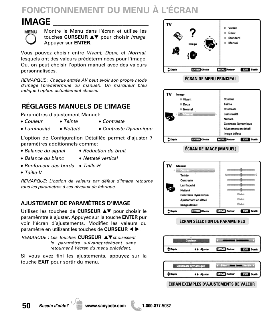 Réglages manuels de l’image | Sanyo DP47840 User Manual | Page 50 / 56