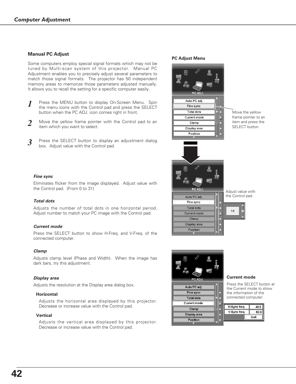 Manual pc adjust | Sanyo PLC-EF60 User Manual | Page 42 / 84