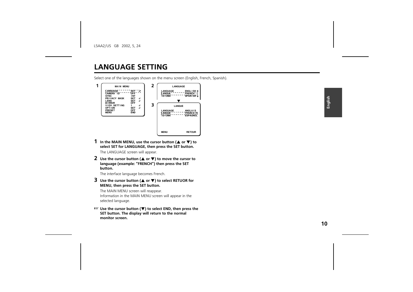 Language setting | Sanyo VCC-ZM300 User Manual | Page 11 / 57