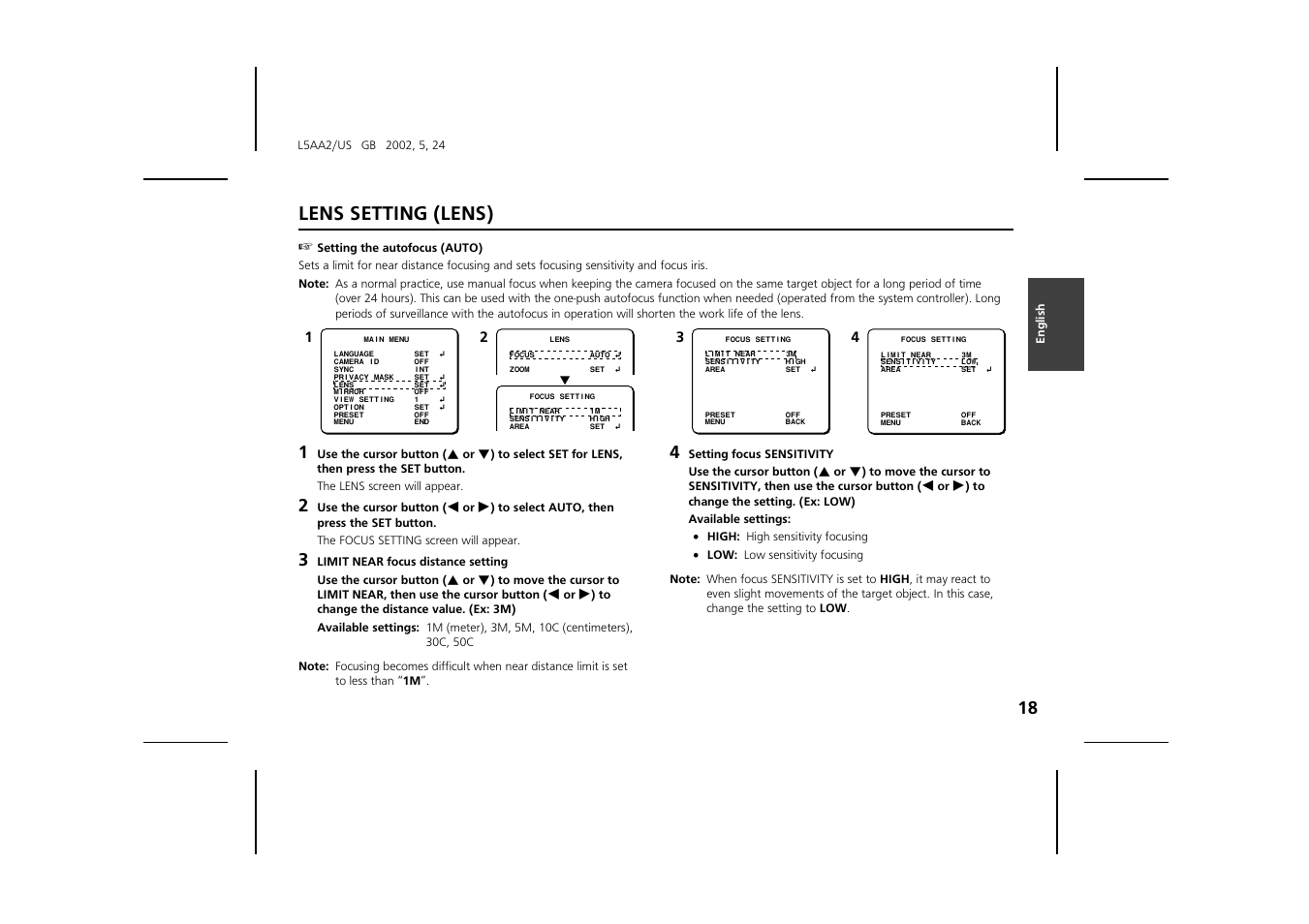 Lens setting (lens) | Sanyo VCC-ZM300 User Manual | Page 19 / 57