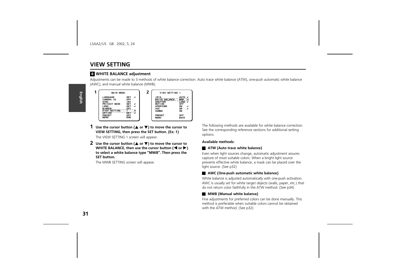 View setting | Sanyo VCC-ZM300 User Manual | Page 32 / 57