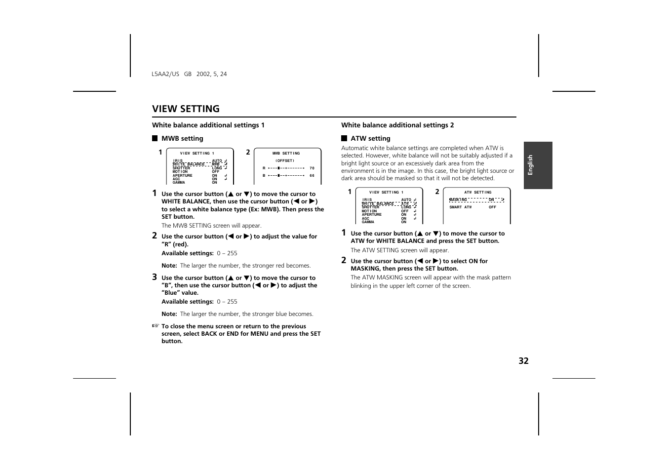 View setting | Sanyo VCC-ZM300 User Manual | Page 33 / 57