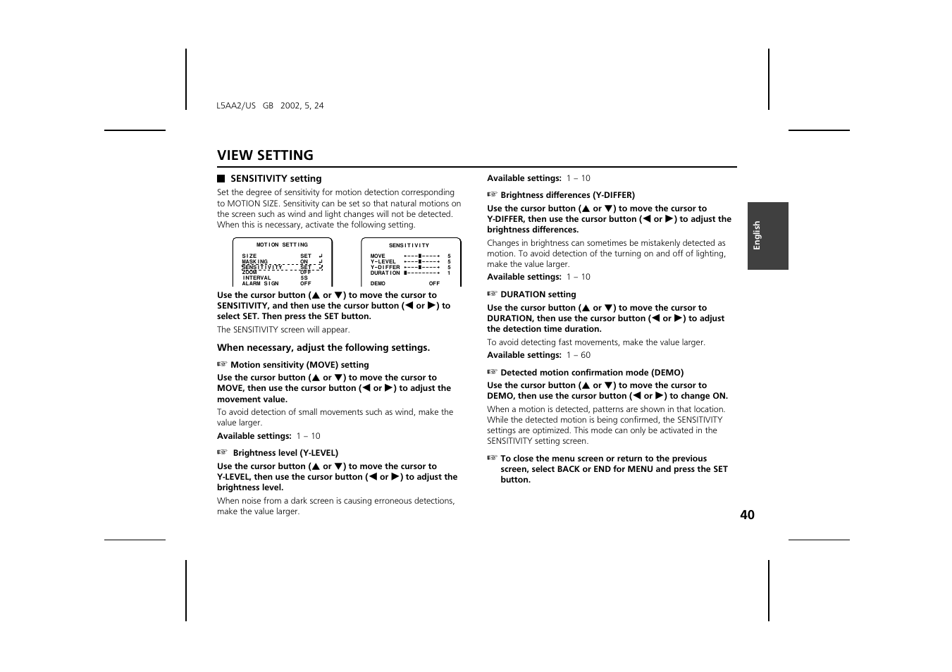 View setting | Sanyo VCC-ZM300 User Manual | Page 41 / 57