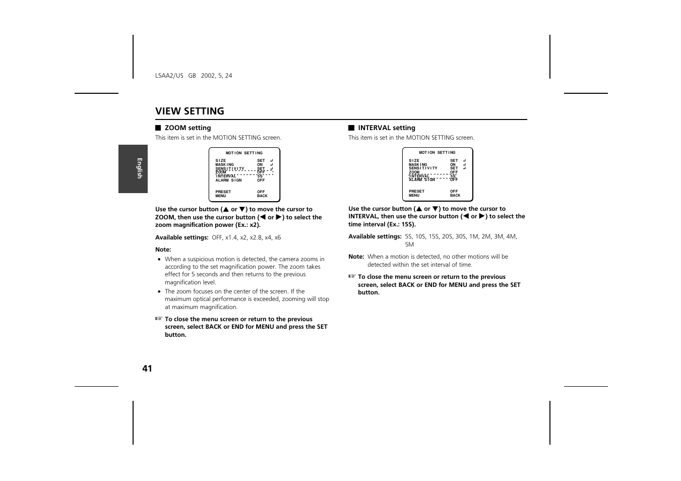View setting | Sanyo VCC-ZM300 User Manual | Page 42 / 57