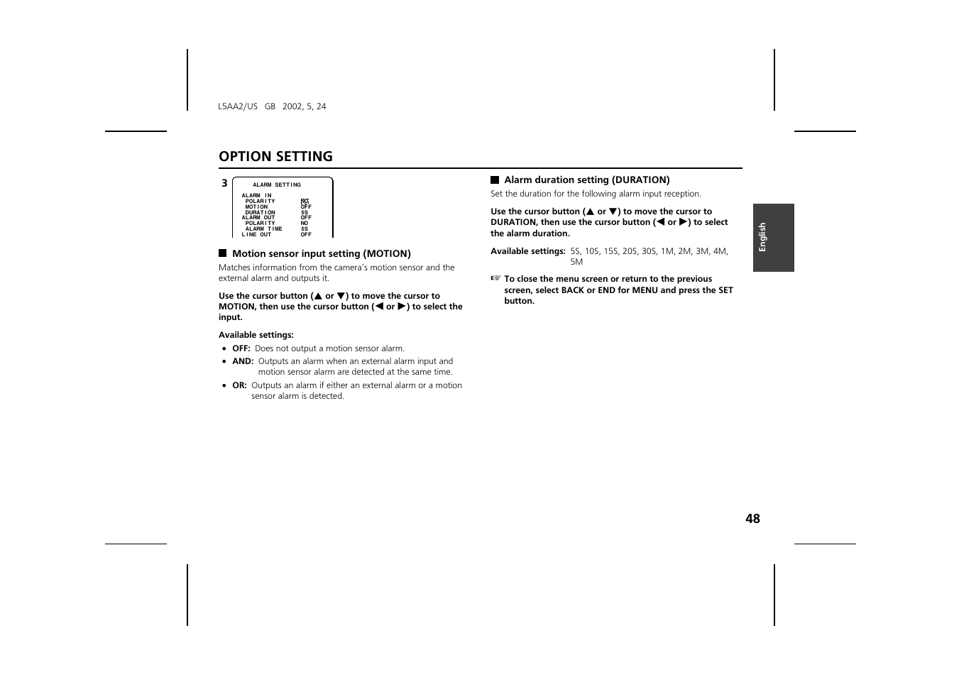 Option setting | Sanyo VCC-ZM300 User Manual | Page 49 / 57