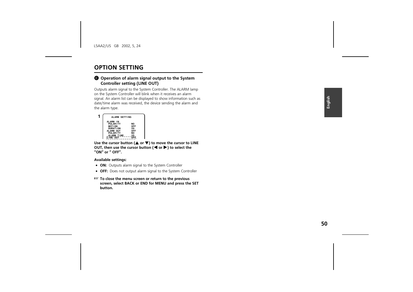Option setting | Sanyo VCC-ZM300 User Manual | Page 51 / 57