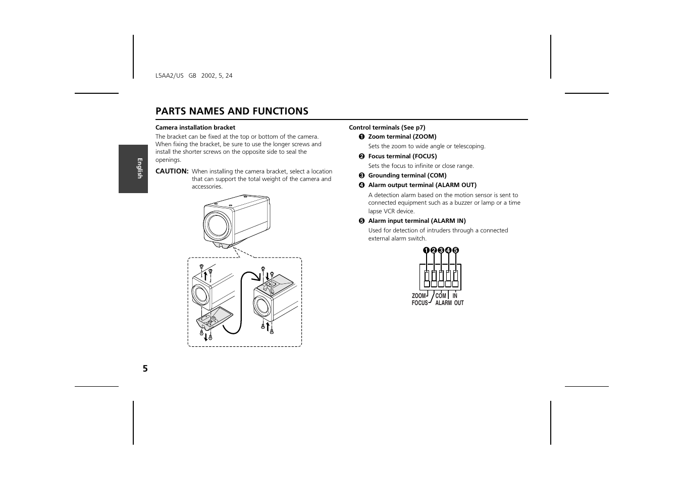 Parts names and functions | Sanyo VCC-ZM300 User Manual | Page 6 / 57