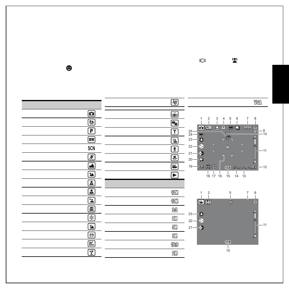Lcd screen, Capture/video mode display, Eng lish lcd screen | Sanyo VPC E1292 User Manual | Page 23 / 73