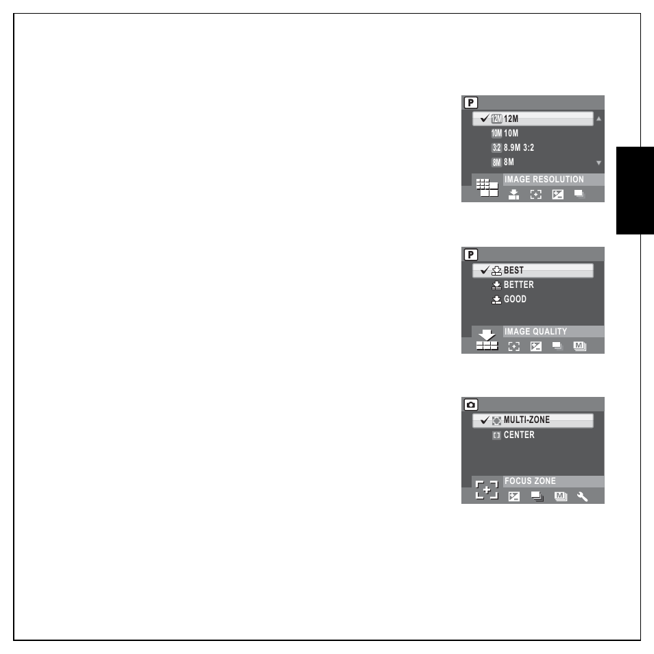 Image resolution, Image quality, Focus zone | Image resolution image quality focus zone, Eng lish | Sanyo VPC E1292 User Manual | Page 39 / 73