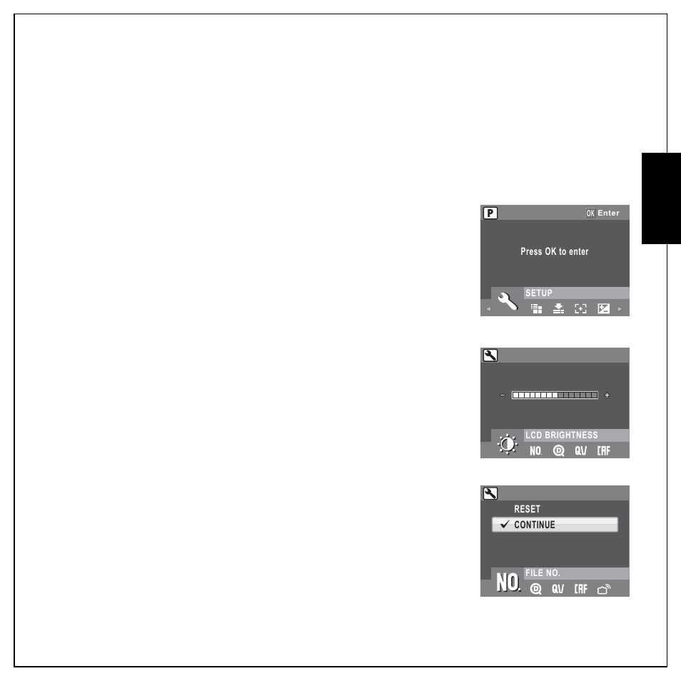 Camera settings, The setup menu, Lcd brightness | File number, Lcd brightness file number, Eng lish | Sanyo VPC E1292 User Manual | Page 57 / 73