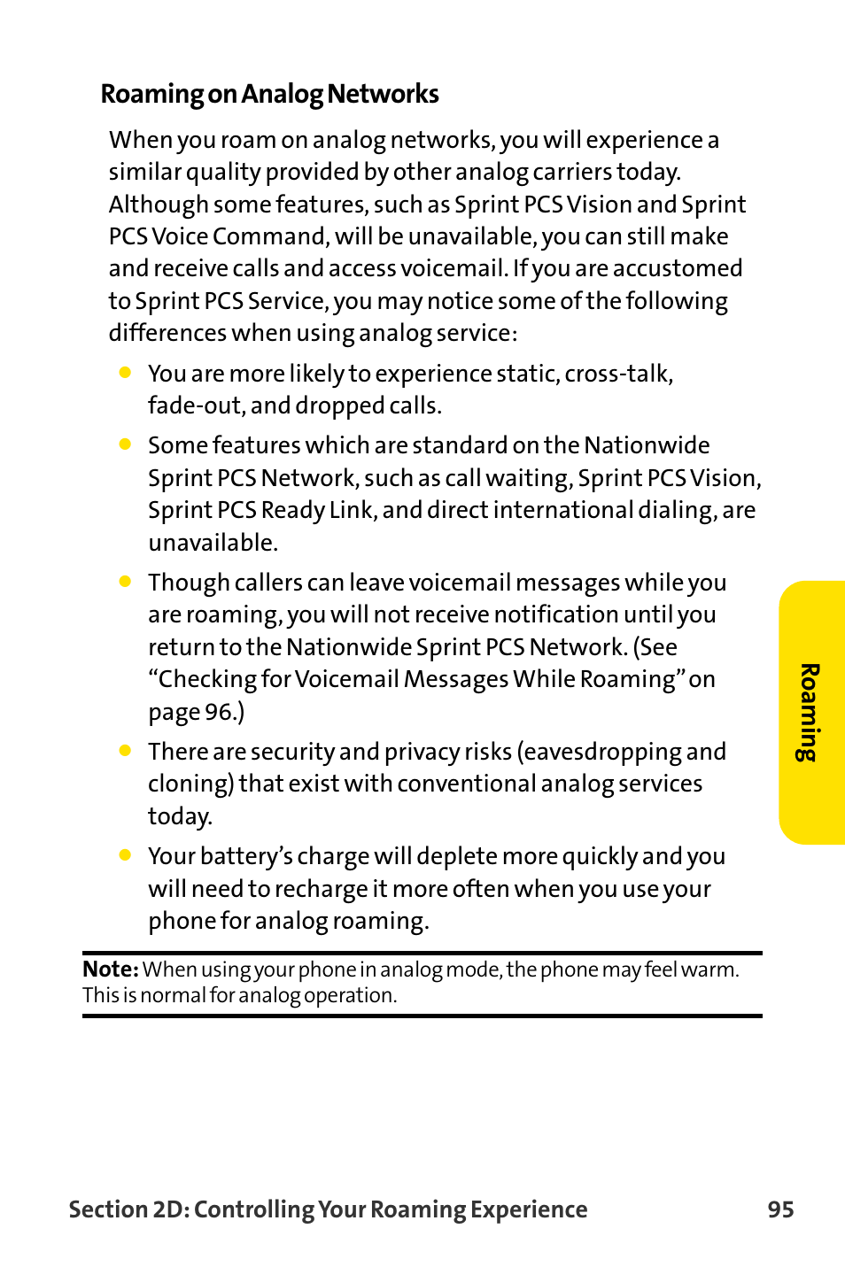 Roaming on analog networks, Roaming | Sanyo MM-8300 User Manual | Page 105 / 324