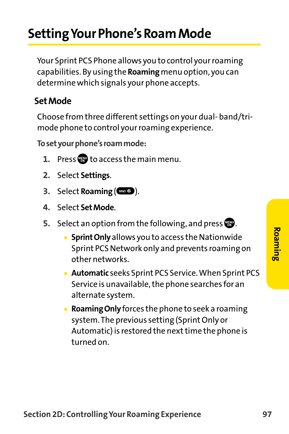 Setting your phone’s roam mode | Sanyo MM-8300 User Manual | Page 107 / 324