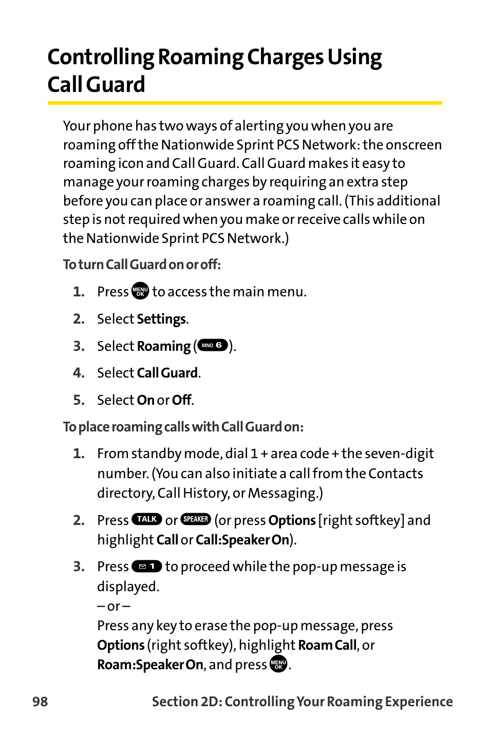 Controlling roaming charges, Controlling roaming charges using call guard | Sanyo MM-8300 User Manual | Page 108 / 324