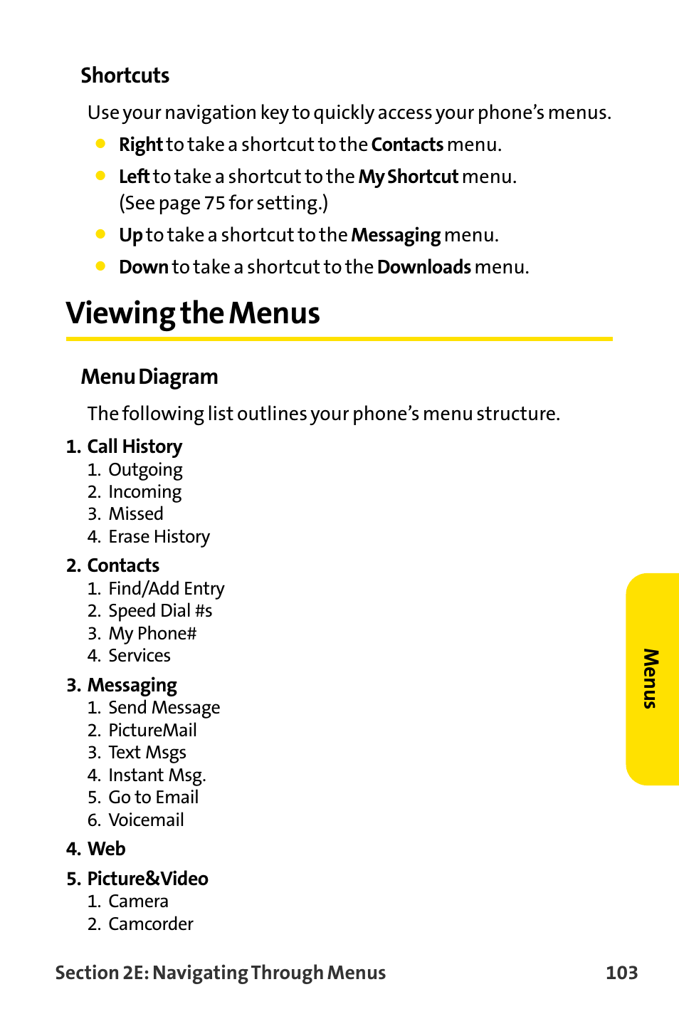 Viewing the menus, Shortcuts, Menu diagram | Sanyo MM-8300 User Manual | Page 113 / 324