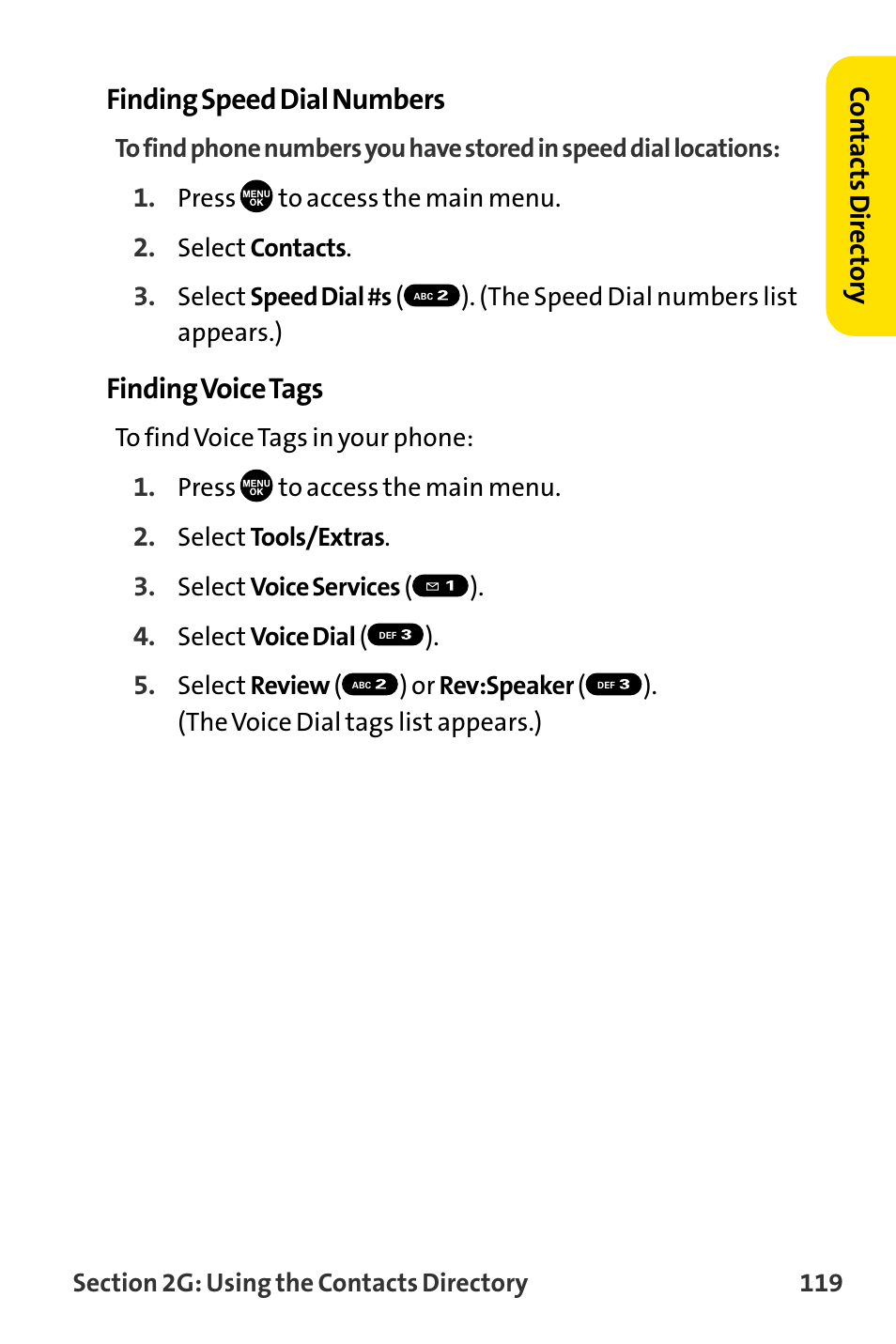 Finding speed dial numbers, Finding voice tags | Sanyo MM-8300 User Manual | Page 129 / 324