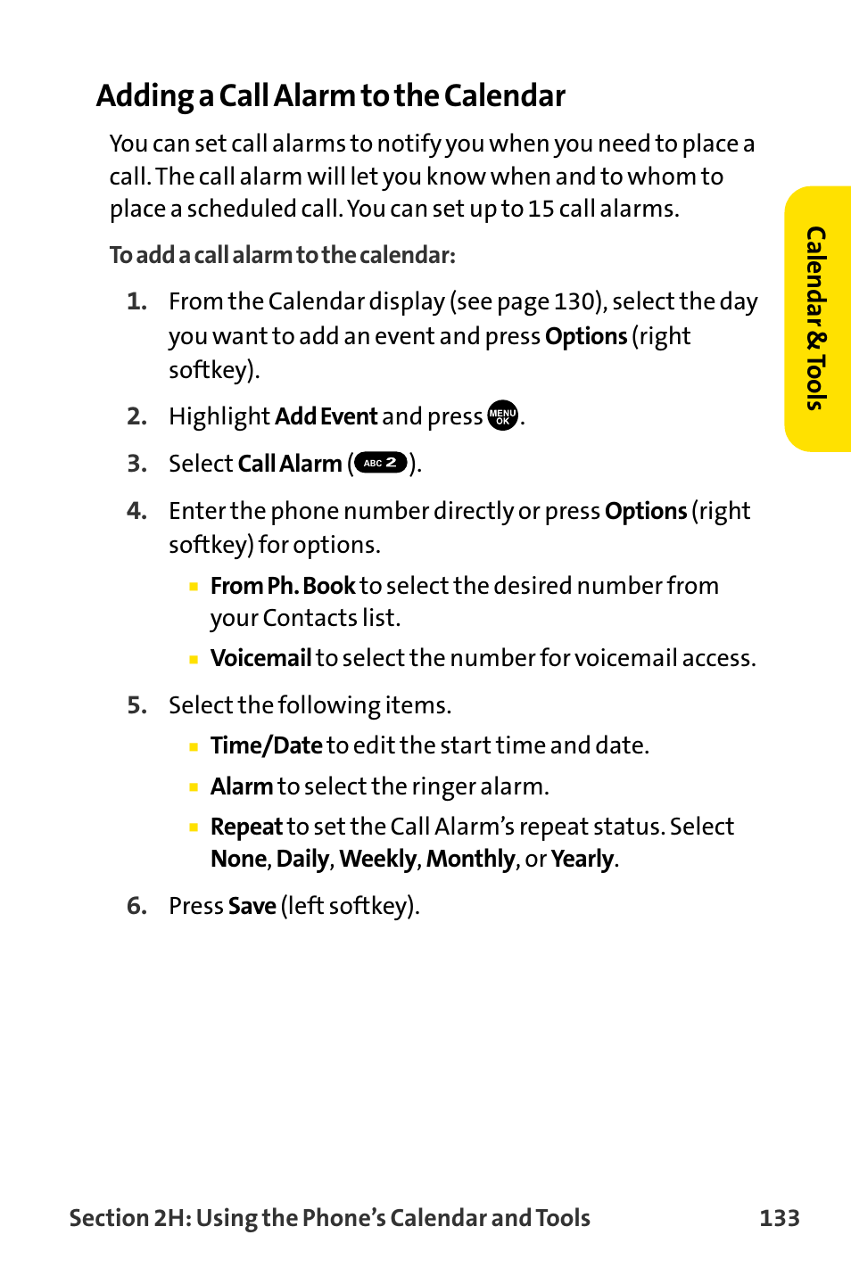 Adding a call alarm to the calendar | Sanyo MM-8300 User Manual | Page 143 / 324
