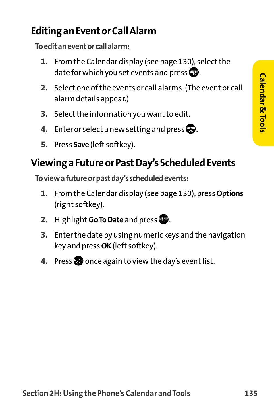 Editing an event or call alarm, Viewing a future or past day’s scheduled events | Sanyo MM-8300 User Manual | Page 145 / 324
