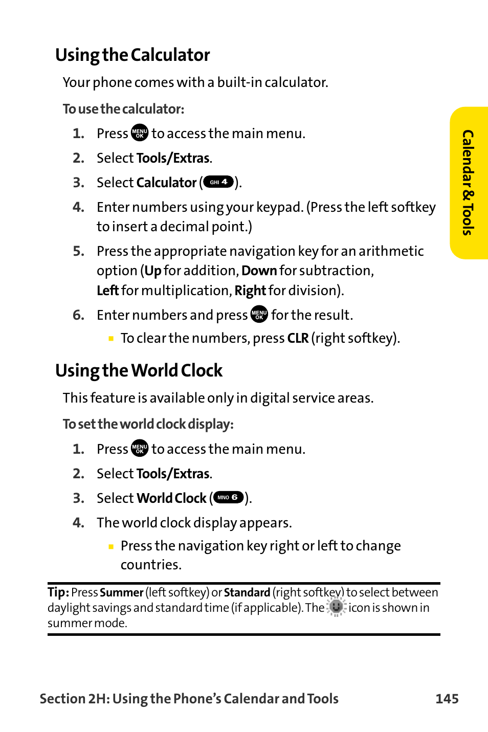 Using the calculator, Using the world clock | Sanyo MM-8300 User Manual | Page 155 / 324