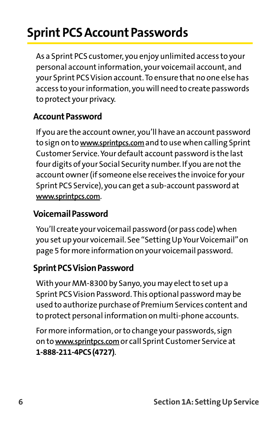 Sprint pcs account passwords | Sanyo MM-8300 User Manual | Page 16 / 324