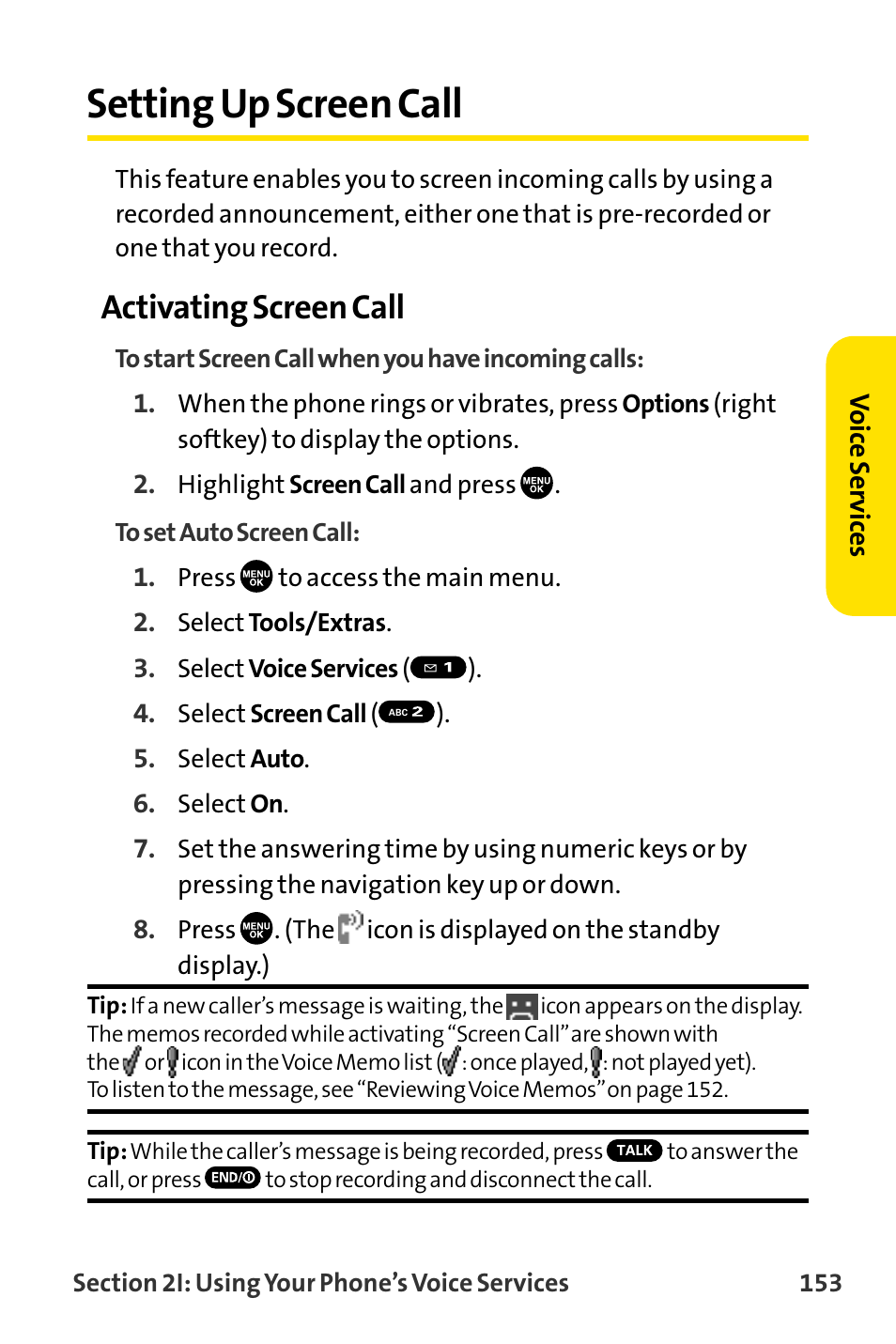 Setting up screen call, Activating screen call | Sanyo MM-8300 User Manual | Page 163 / 324