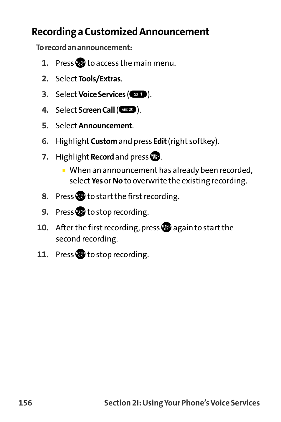 Recording a customized announcement | Sanyo MM-8300 User Manual | Page 166 / 324