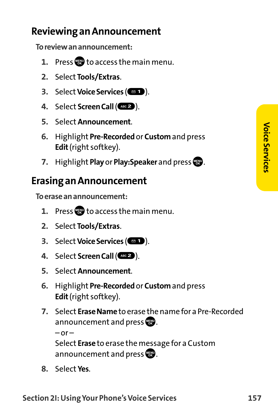 Reviewing an announcement, Erasing an announcement | Sanyo MM-8300 User Manual | Page 167 / 324
