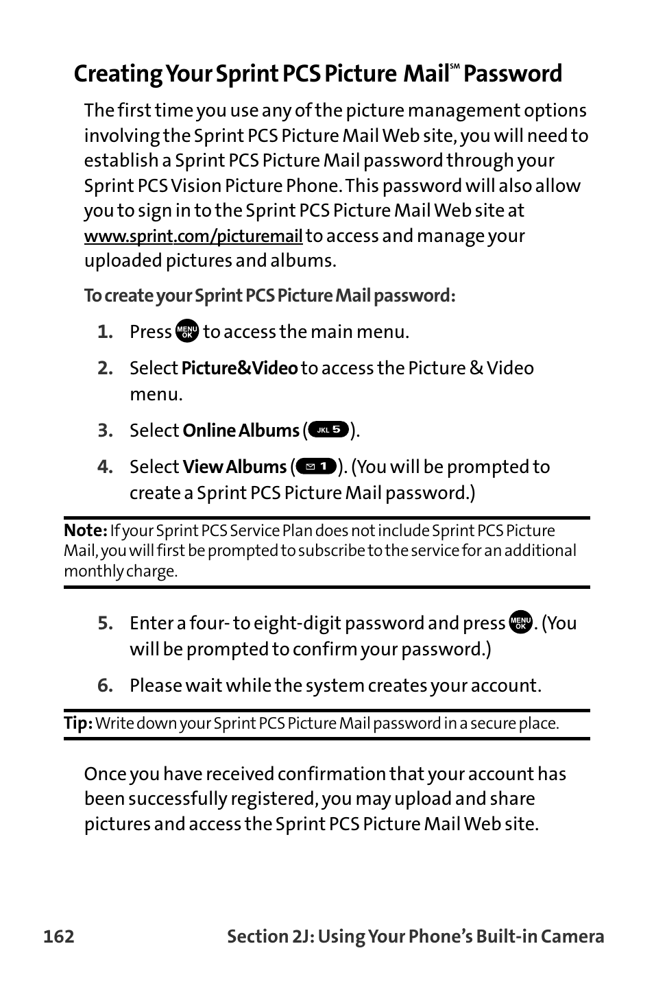Creating your sprint pcs picture mail, Password | Sanyo MM-8300 User Manual | Page 172 / 324