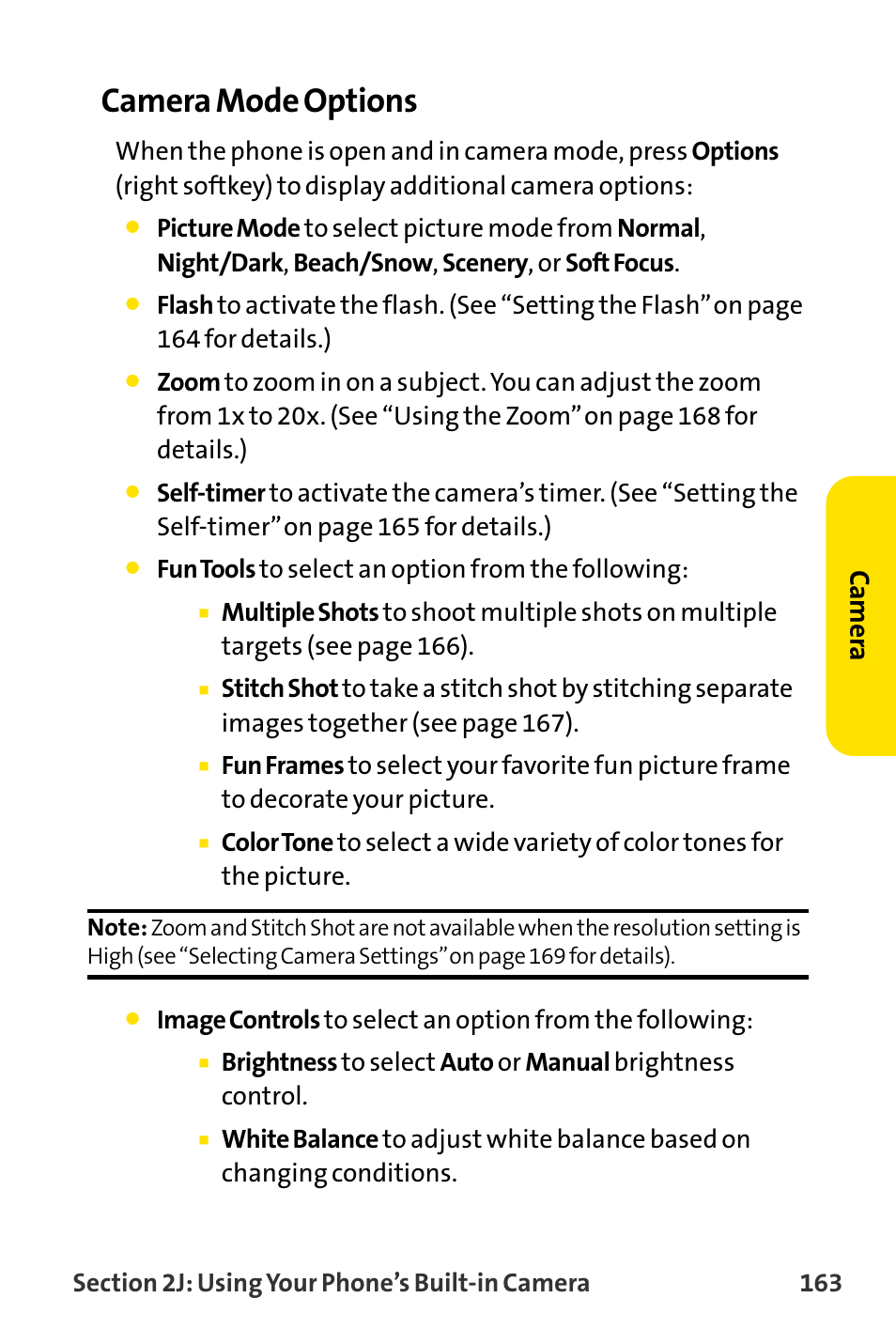 Camera mode options, Camer a | Sanyo MM-8300 User Manual | Page 173 / 324