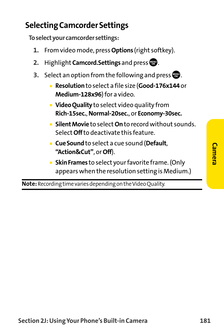 Selecting camcorder settings | Sanyo MM-8300 User Manual | Page 191 / 324