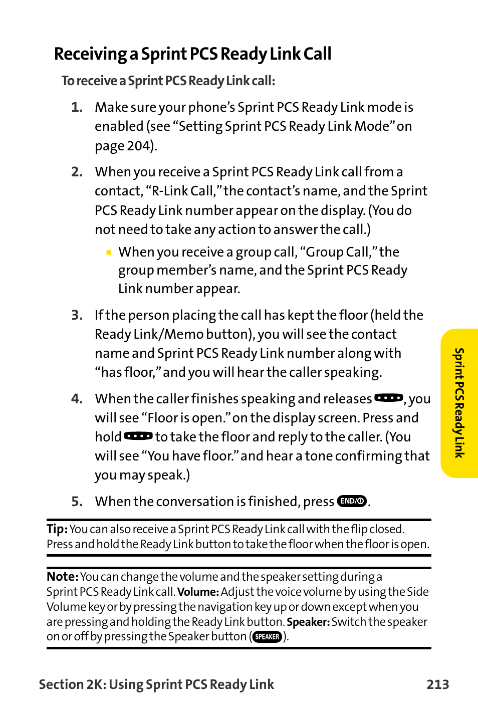 Receiving a sprint pcs ready link call | Sanyo MM-8300 User Manual | Page 223 / 324