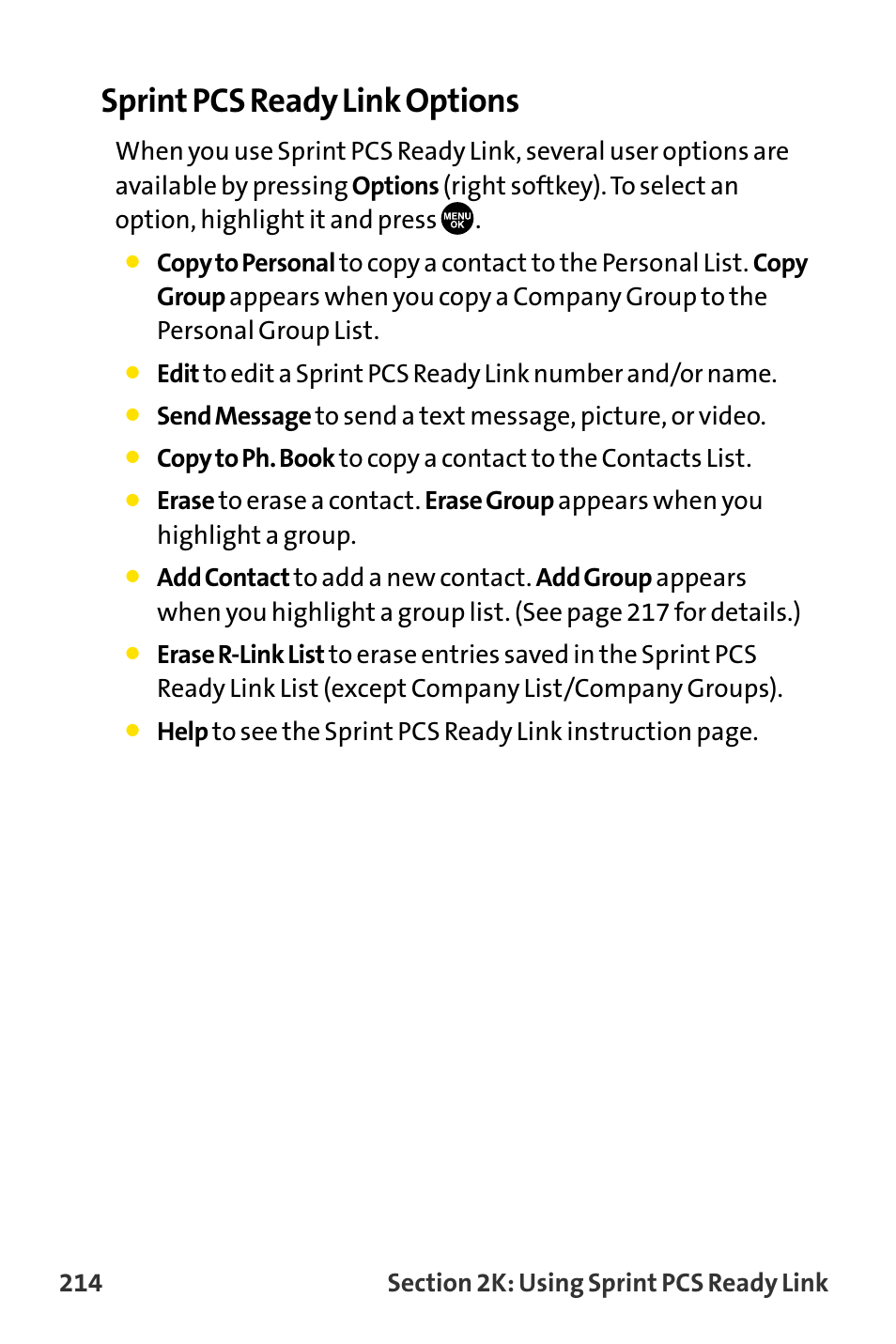 Sprint pcs ready link options | Sanyo MM-8300 User Manual | Page 224 / 324