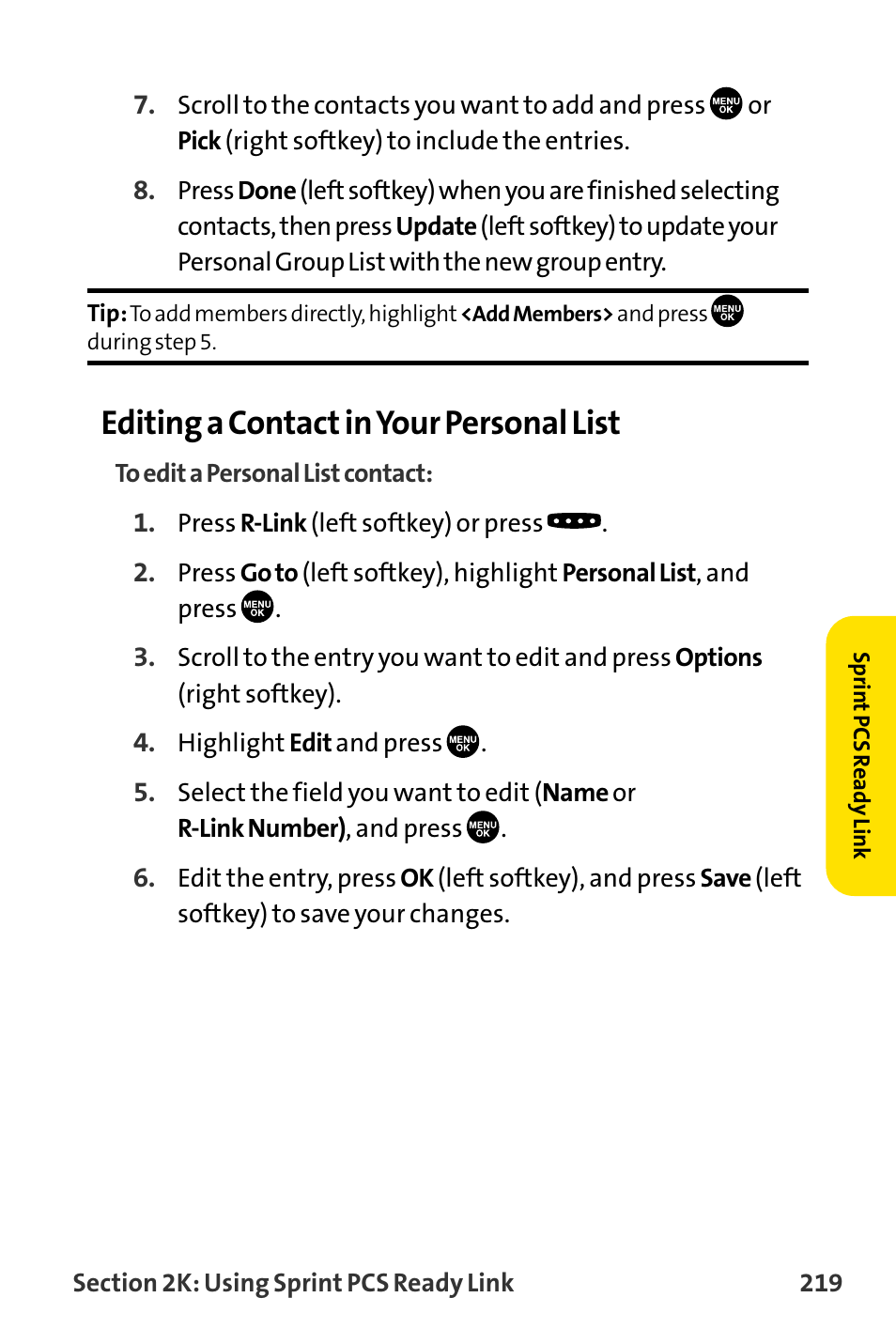 Editing a contact in your personal list | Sanyo MM-8300 User Manual | Page 229 / 324