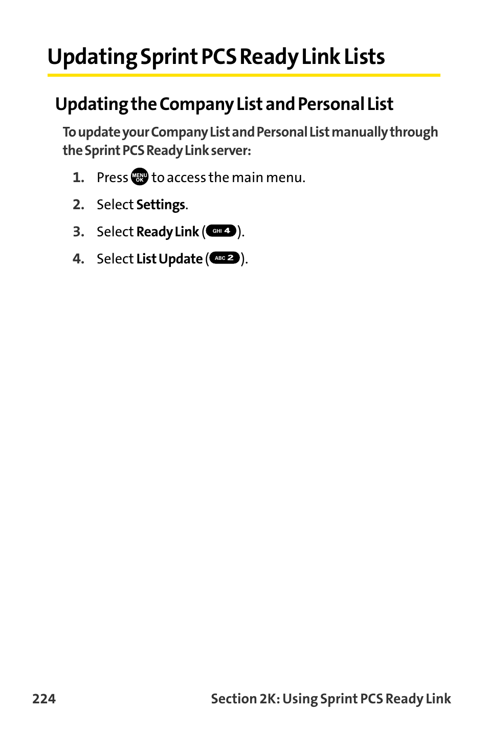 Updating sprint pcs ready li, Updating sprint pcs ready link lists, Updating the company list and personal list | Sanyo MM-8300 User Manual | Page 234 / 324