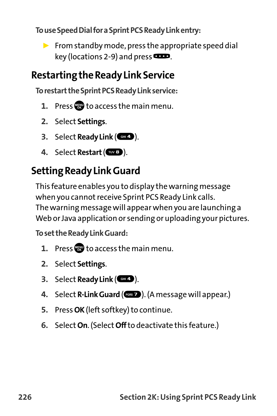 Restarting the ready link service, Setting ready link guard | Sanyo MM-8300 User Manual | Page 236 / 324