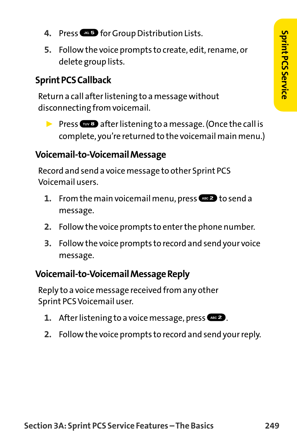 Sprint pcs callback, Voicemail-to-voicemail message, Voicemail-to-voicemail message reply | Sanyo MM-8300 User Manual | Page 259 / 324