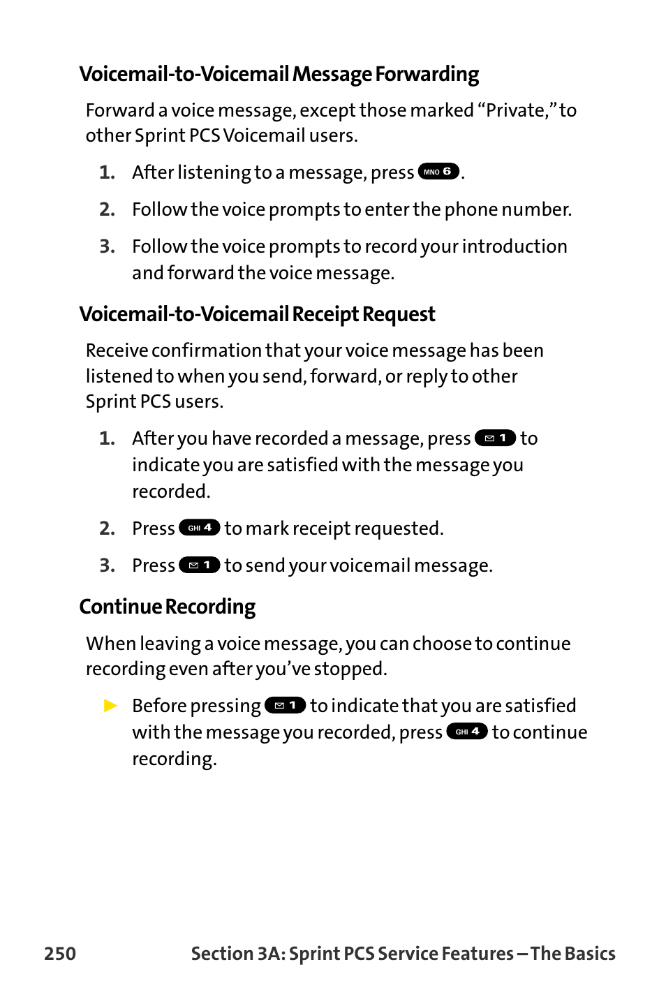 Voicemail-to-voicemail message forwarding, Voicemail-to-voicemail receipt request, Continue recording | Sanyo MM-8300 User Manual | Page 260 / 324