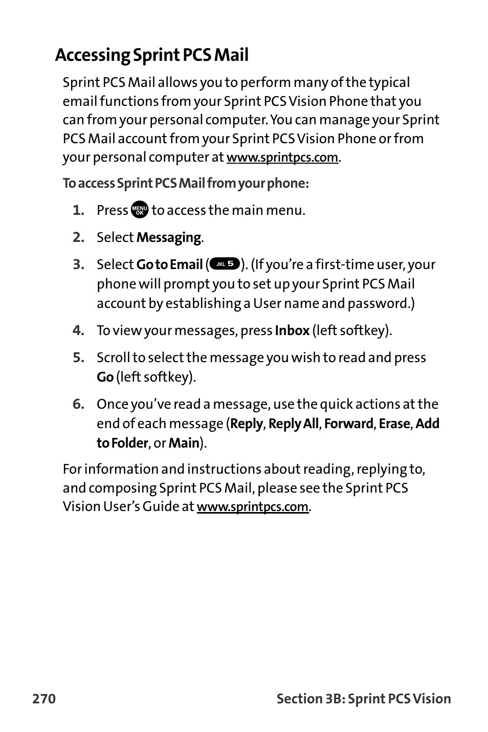 Accessing sprint pcs mail | Sanyo MM-8300 User Manual | Page 280 / 324