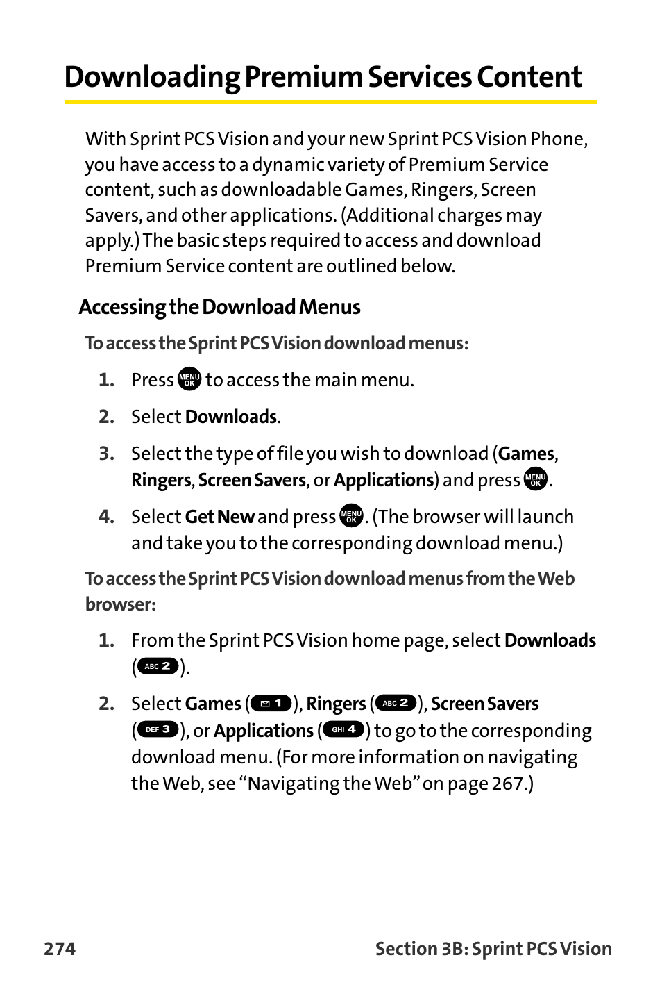 Downloading premium services, Downloading premium services content, Accessing the download menus | Sanyo MM-8300 User Manual | Page 284 / 324